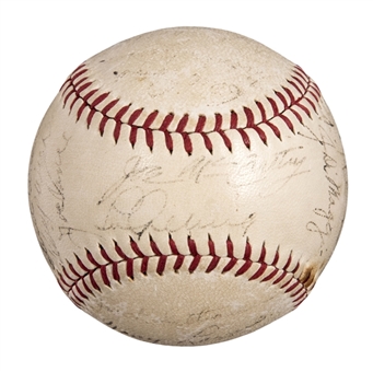 1937 World Champion New York Yankees Team Signed OAL Harridge Baseball With 22 Signatures Including Gehrig, Lazzeri, Murphy, & Hoag (Beckett)